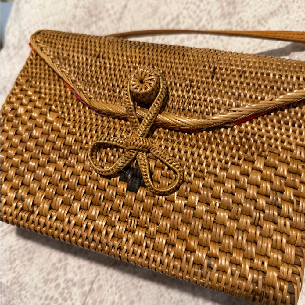 Woven Straw Crossbody Bag in Tan - Picture 2 of 4